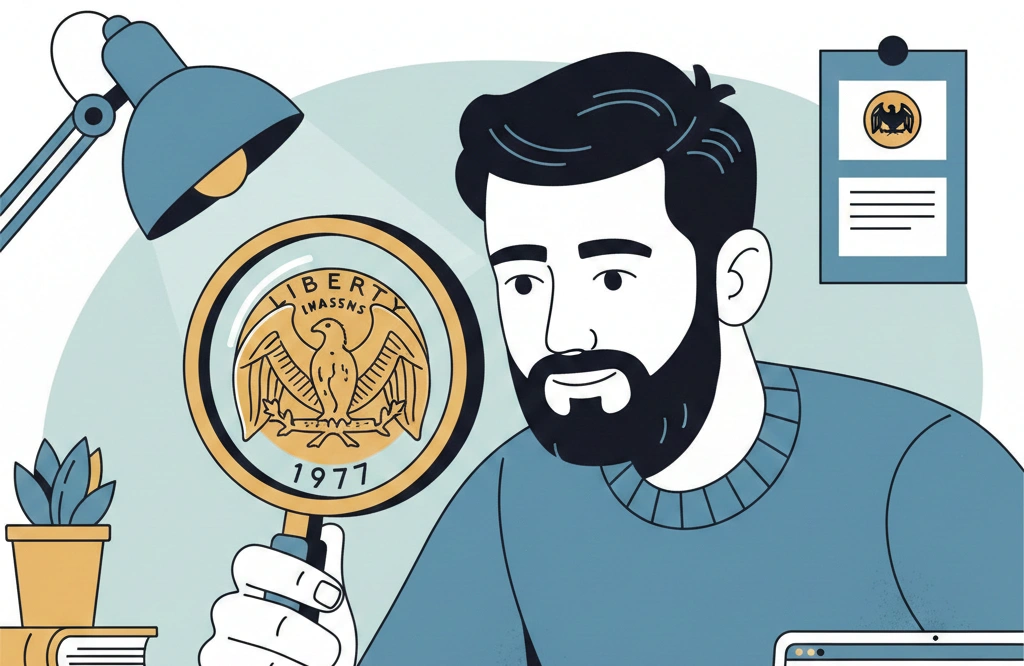 Collector searching for a mint mark on a 1977 quarter